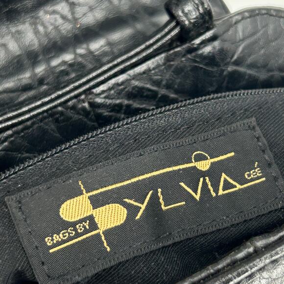 Vintage 70s 80s Bags by Sylvia Black Faux Leather + Authentic Snake Skin Purse - Picture 6 of 8